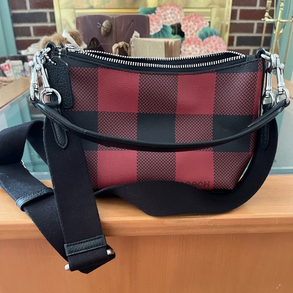 New condition Red and Black Buffalo Check Coach Crossbody - Picture 3 of 3